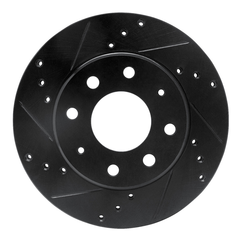 Dodge Colt Brake Rotor (1) - Front Left - R1 Concepts - Drilled & Slotted - Black - `88-`07